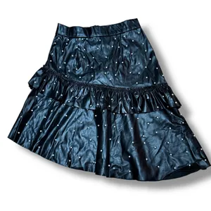Faux leather pearl detail asymmetrical ruffle skirt thumbnail 3
