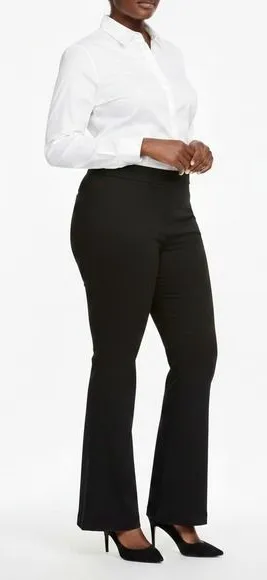 Loft Flare Dress Pants Solid Black Mid Rise Career Professional Work Size 16 thumbnail 1