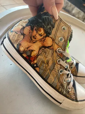 High-Top Graphic Comic-Print Sneakers in Black, Brown and White thumbnail 9