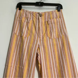 Anthropologie Maeve The Colette Cropped Wide Leg Linen Blend Striped Pants 27 thumbnail 5