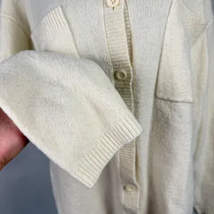 Aerie Button Front Cardigan Womens Small Mock Neck Pocket Knit Cream Oversized thumbnail 3