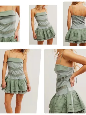 Free People Bliss Beauty Mini Dress Lily Pad Blue Green Lace Tiered Size L NWT thumbnail 2