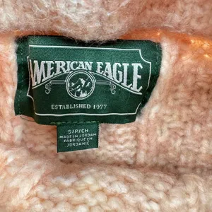 AEO Cropped Cable Knit Sweater Beige Peach American Eagle Mock Neck Wool Blend S thumbnail 6
