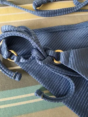 Aerie Blue Ribbed String Bikini Set XL thumbnail 4