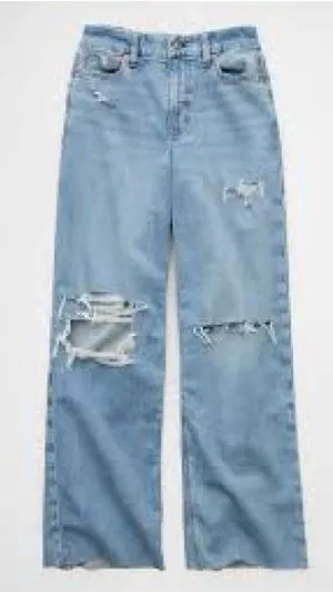 American Eagle Super High Rise Baggy Wide Leg Jeans Size 14 Regular Distressed thumbnail 1
