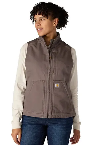 Carhartt Washed Duck Mock Neck Vest Taupe Gray Sherpa Lined Zip Up Plus Size 3X thumbnail 1