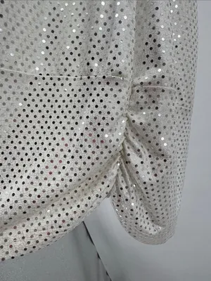 Lipstick Silver Sequin White Sleeveless banded Top ring detail L draped neck Y2K thumbnail 5