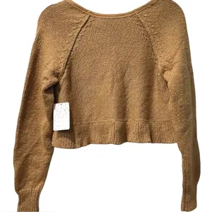 Free People Sweetheart Henley Cropped V-Neck Tan Camel Boho Sweater XS‎ $128 NWT thumbnail 3
