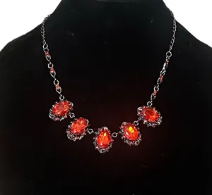 Dark silver tone red gemstone statement necklace thumbnail 1