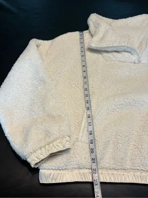 Athleta Cream Sherpa Pullover Satin Trim Jacket With Zipper Pockets size XL thumbnail 11