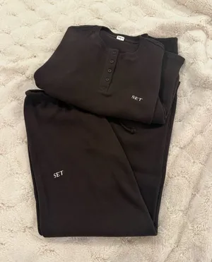 SET Active Black Ribbed Crew Henley Sweater Set thumbnail 1