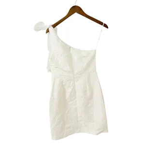 Lulus Unique Perfection White Floral Jacquard One-Shoulder Mini Dress size Small thumbnail 4