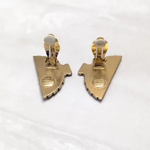 Vintage Clip On Earrings Gold Tone Fan Shape Very Large 1.5" - Fair Condition thumbnail 7