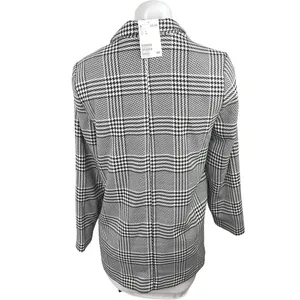 NEW H&M Womens Gray Plaid Checkered Single Breasted Blazer Over Coat Jacket Sz S thumbnail 3