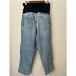 Isabel 80s Size 14 Maternity Distressed Denim Jeans with Black Belly Panel thumbnail 3