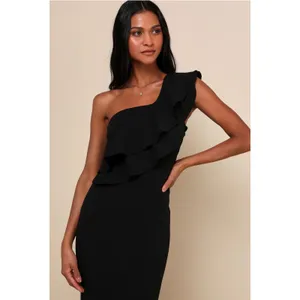 Lulus Ruffle Some Feathers Black One-Shoulder Mermaid Maxi Dress Size S thumbnail 3