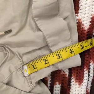 Y2K 2000s Tan beige khaki cargo micro mini low-mid rise shorts drawstring shoelace waistband Size 10/M Measurement in pics thumbnail 7