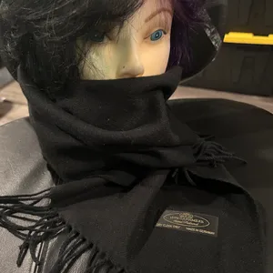 100% Cashmere Black Fringe Scarf Unisex thumbnail 5