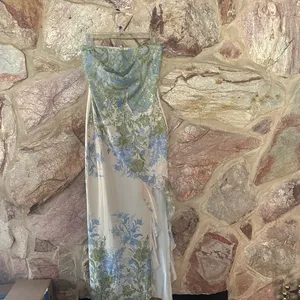 Commense Monet Floral Print Split Midi Dress size Medium Green thumbnail 3