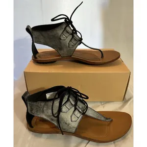 Boho Sorel Summer Boot Distressed Black Leather Lace Up Cage Sandals Size 9 thumbnail 3