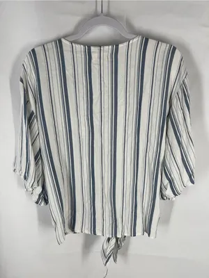 Cupio Blush Blue White Striped Tie Front Flutter Sleeve Blouse M thumbnail 6