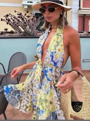 Zara Floral Halter Neck Dress Size Small thumbnail 1