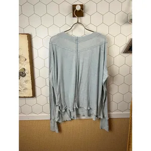 We the Free Light Blue Plunging V-Neck Long Sleeve Top - Size - Small thumbnail 2