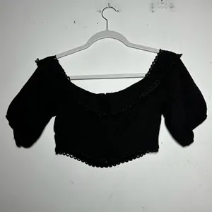 Lulus Black Off Shoulder Ruffle Cropped Puff Sleeve Top Womens‎ Size Small thumbnail 3