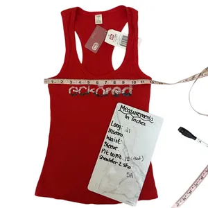 Ecko Red Y2K Ribbed Beater Sequence‎ Tank Top Size Small Red Cotton thumbnail 3