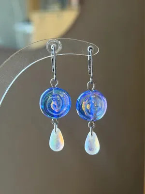 Handmade quality Czech glass beads snail shell & teardrops dangle earrings 🌀 thumbnail 5