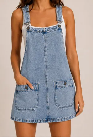 Free People We The Free Denim Overall Dress XS Acid Wash Mini Pinafore Y2K thumbnail 1