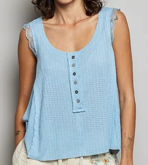 POL Textured Knit Round Neck Tank with‎ Lace Detail thumbnail 1