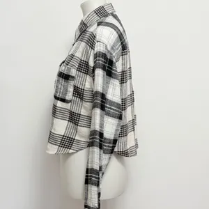 American Eagle Flannel Shirt XS Black White Plaid Cropped Button Down Cabincore thumbnail 3