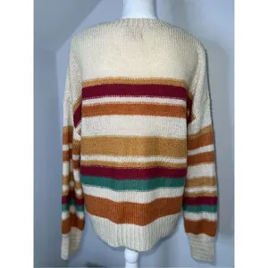 Women’s Striped Fall Oranges/Maroon/Cream Knit Sweater Medium thumbnail 4