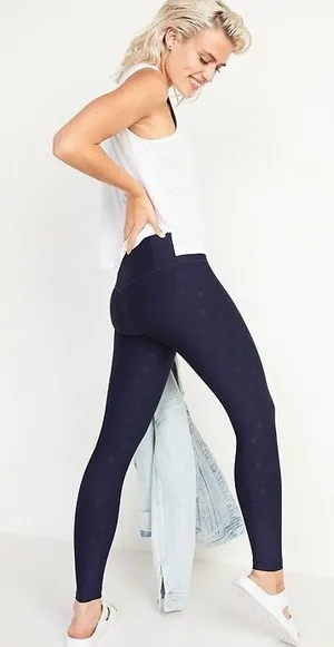 Old Navy Extra High-Waisted PowerSoft 7/8 Leggings in Navy Star Print Medium thumbnail 1