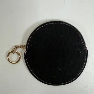 Victoria's Secret Coin Purse Keychain Black Canvas Pink Heart Zip Pouch Round thumbnail 4