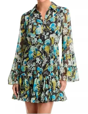 Cinq À Sept Lyra Obsidian Tossed Floral Mini Dress Ruffle Tiered Size 8 thumbnail 1