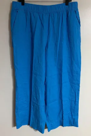 Tahari Blue 100% Linen Wide Leg Pants Womens XL Elastic Waist Pockets thumbnail 1