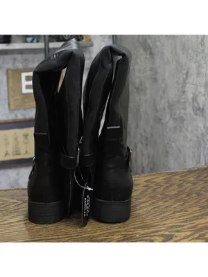 NWT Sun + Stone Anyaa Wide-Calf Buckled Over-the-Knee Boots Black 8.5M-WC thumbnail 6