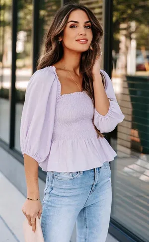 Vici New -Jael Smocked Peplum Crop Top - Lilac thumbnail 5