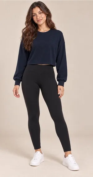 NWT Halara Cropped Long Sleeve Athletic Top Navy Blue Medium thumbnail 1