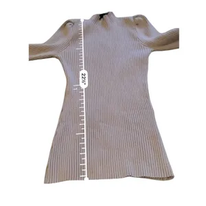 VICI‎ Mock Neck Sweater Small Tan Ribbed Puff Shoulder Long Sleeve Knit Top thumbnail 7