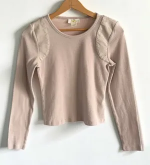 Maeve Anthropologie Pink Ribbed Long Sleeve Top Shoulder Patch‎ XS thumbnail 1