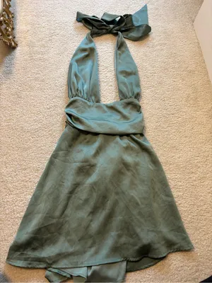 Lucy in the Sky Olive Green Satin Halter Mini Dress thumbnail 1