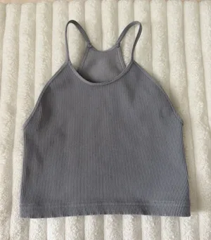 Free People Ribbed Gray Cropped Tank thumbnail 1
