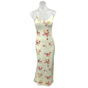 Women's Yellow Floral Sleeveless Cami Camisole Maxi Bodycon Slip Tank Dress Sz S thumbnail 5