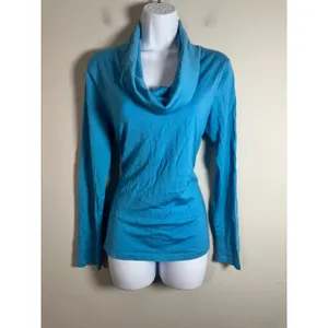 Banana Republic Women Blue Cowl Neck Long Sleeve Wool Blend Knit Top Large‎ thumbnail 2