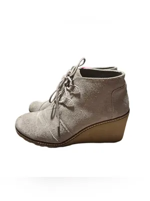 TOMS Kala Wedge Booties Women's 7 Grey Suede Lace Up Heeled Business Casual thumbnail 5