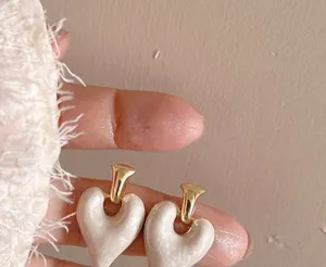 Japanese and Korean oil dripping metal simple love 925 silver needle earrings thumbnail 4