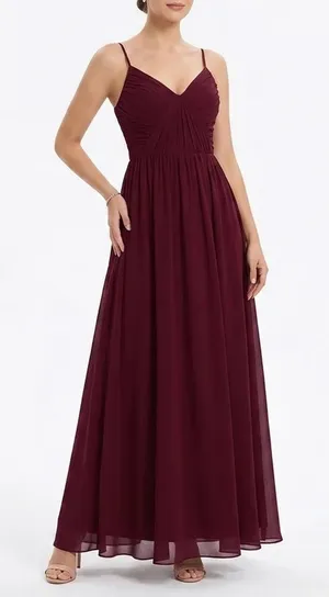 Sorella Vita Burgundy Chiffon Pleated V-Neck Maxi Bridesmaid Dress Mens Size 14 thumbnail 1